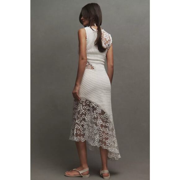By Anthropologie Sleeveless Lace Mix Sweater Midi Dress in Ivory Size M $498 - Picture 3 of 5